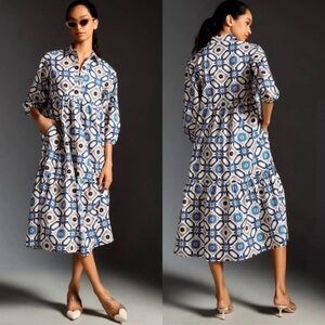 Anthropologie Maeve the Bettina tiered geometric‎ print dress